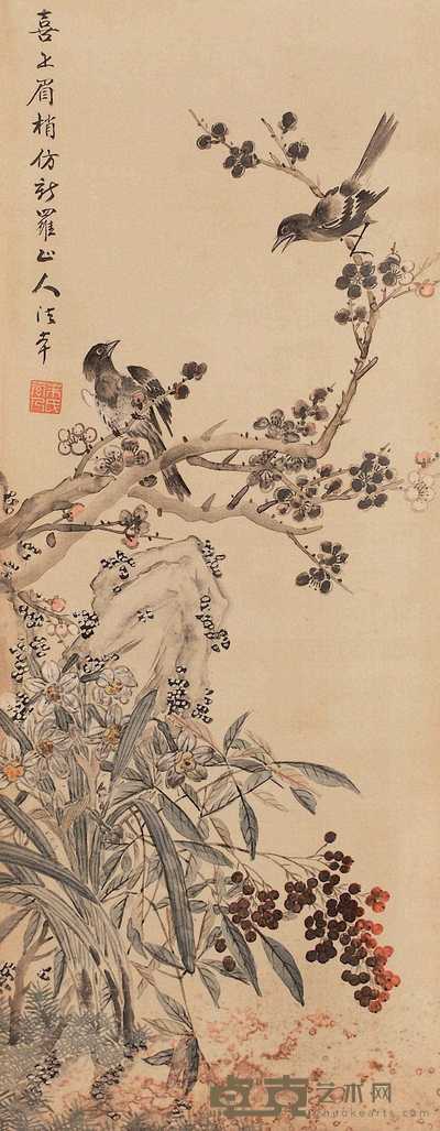 朱本 花鸟 立轴 69×27cm